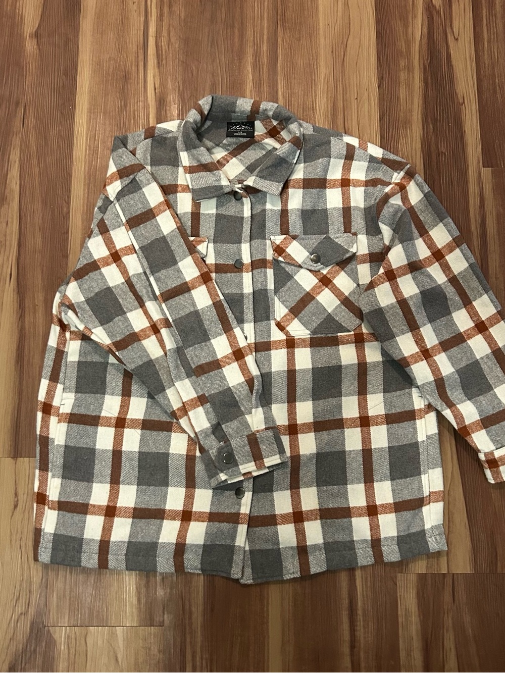 Plaid Utility Jacket in Gray, White & Brown - Women's